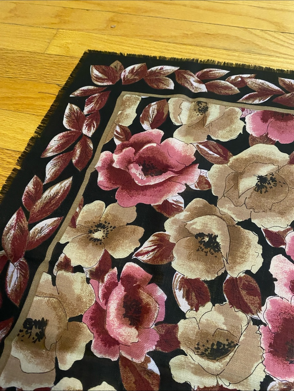 Adrienne Vittadini Pink Brown and Black Floral Square Scarf - Picture 4 of 5